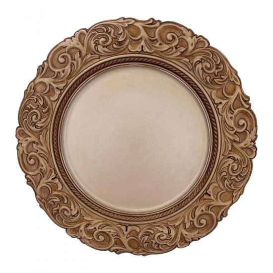 Sousplat 35,5cm Arabesco em Plastico Cor Champanhe